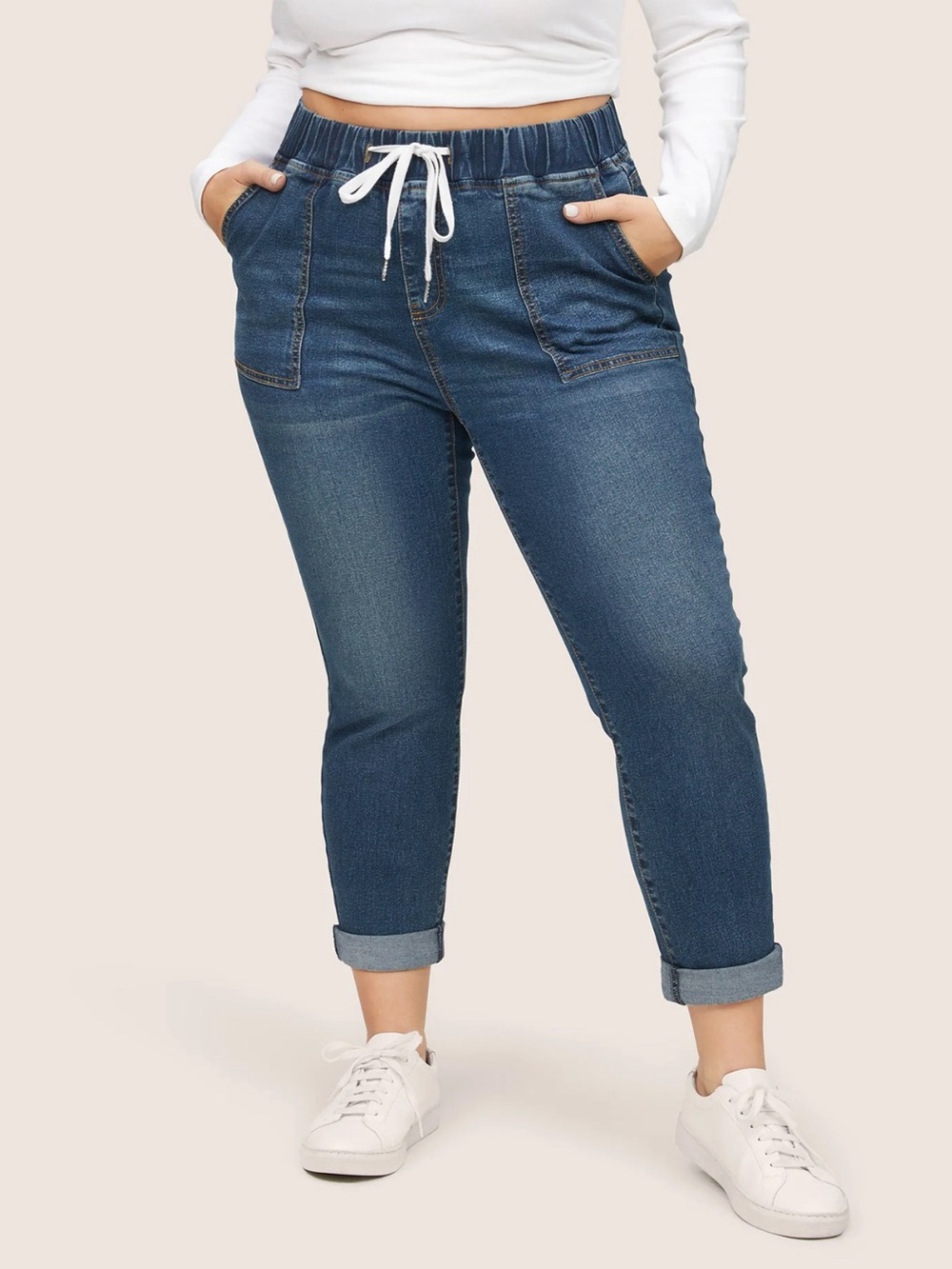 BloomChic Plus size XL Drawstring Elastic Waist Roll Hem Jeans us14